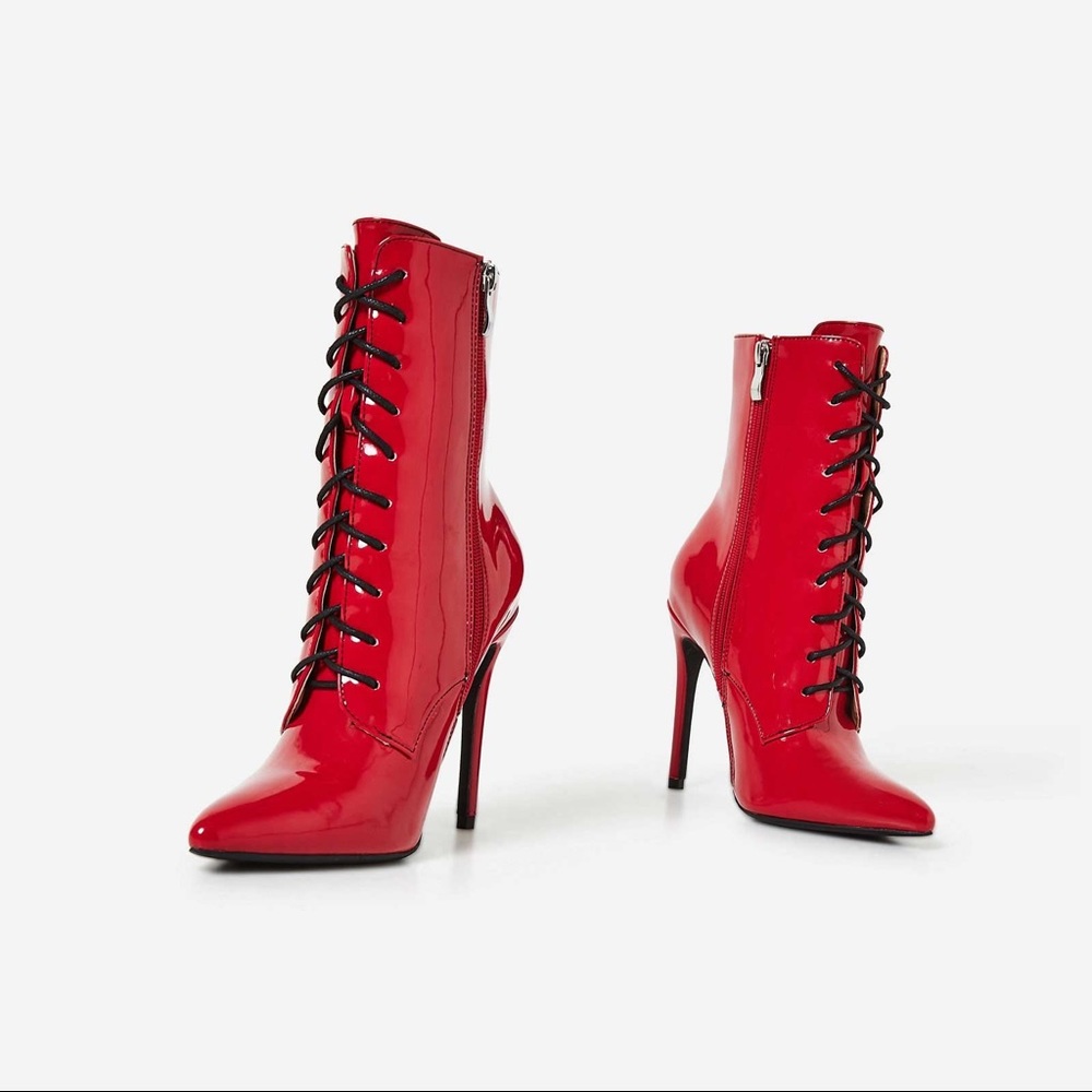 Patent lace up heeled boots “Shanty” by Ego Shoes